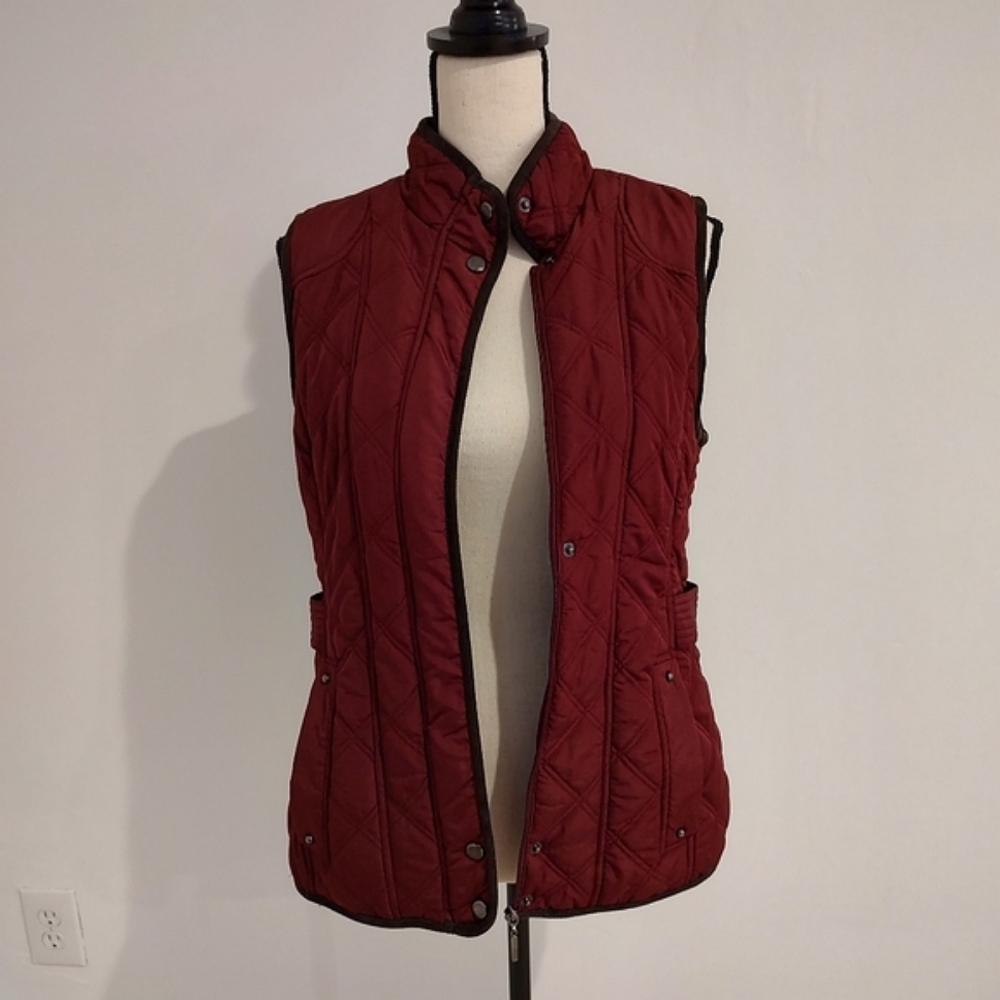 Weatherproof Women's Quilted Vest Maroon Burgundy Zip And Snap Closure M